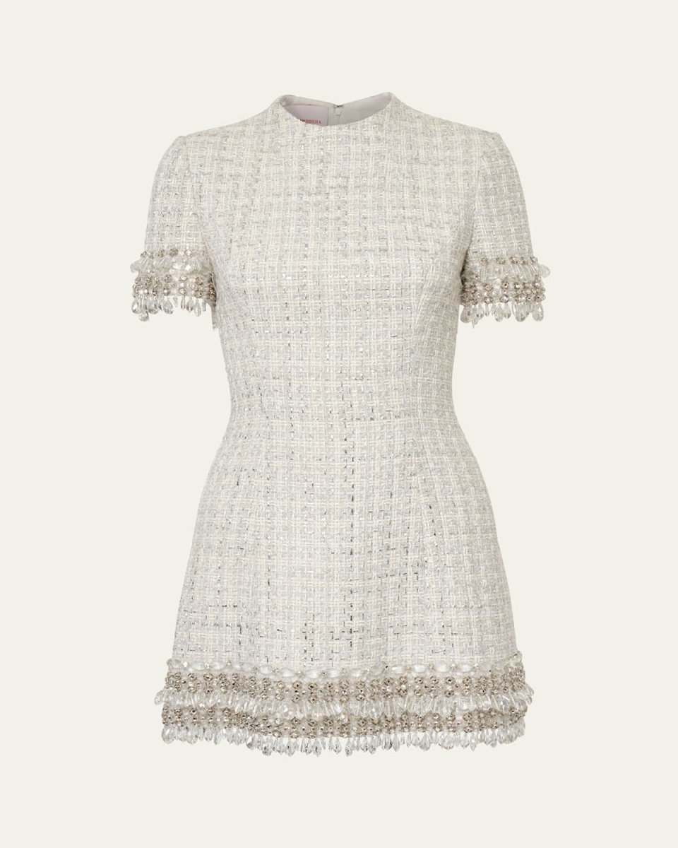Embellished Tweed Mock-Neck Mini Dress